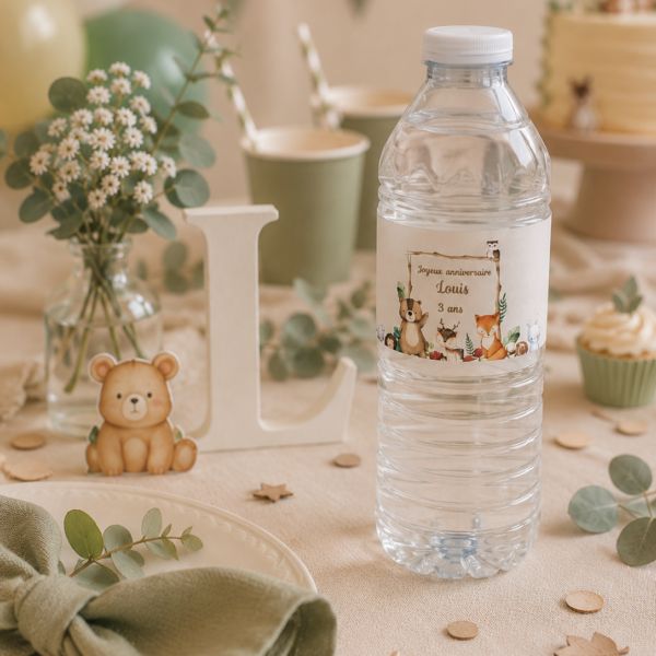 Étiquettes Personnalisées pour Petites Bouteilles d’Eau (x4) – Décoration de Table Festive