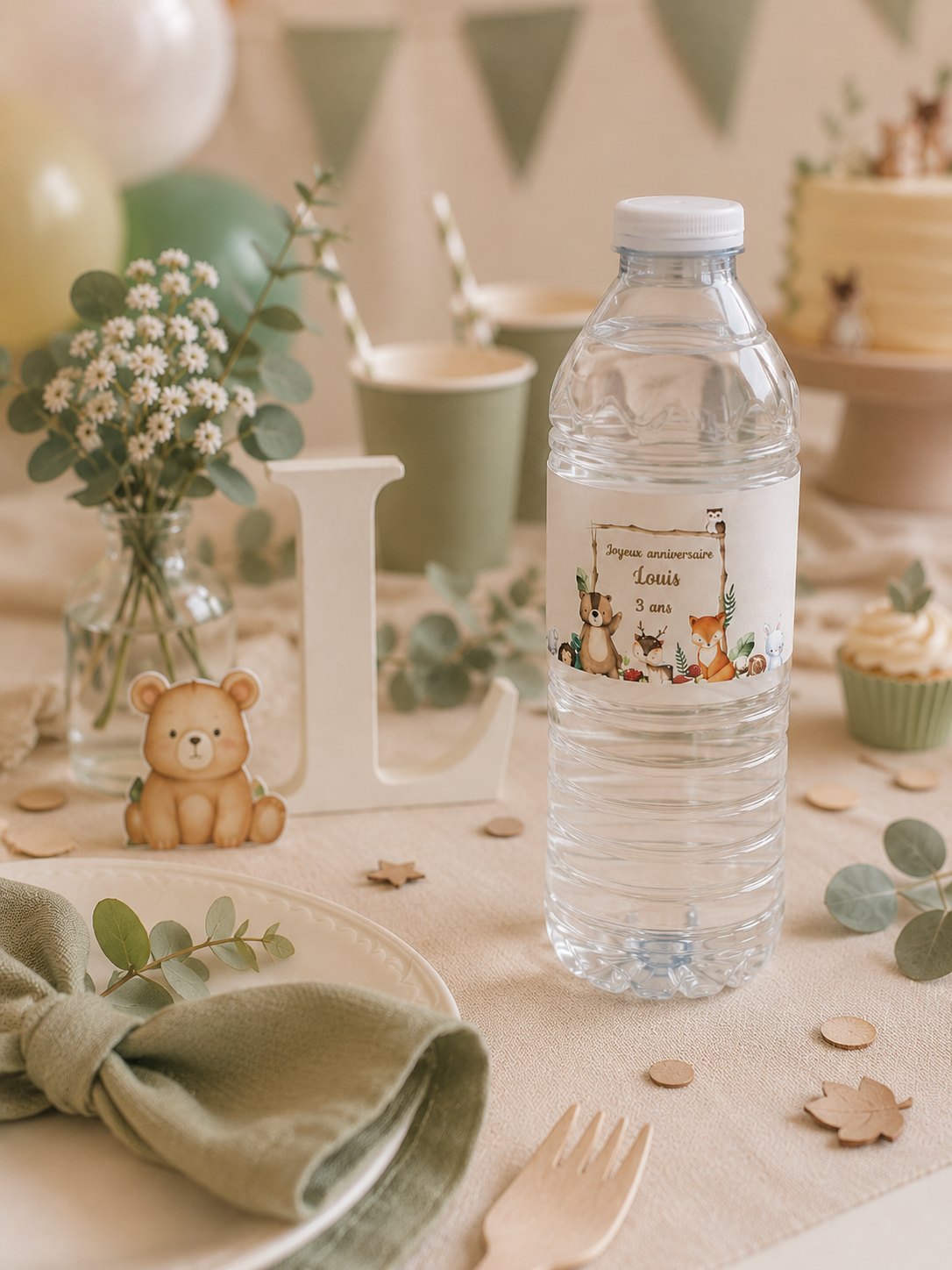 Étiquettes Personnalisées pour Petites Bouteilles d’Eau (x4) – Décoration de Table Festive