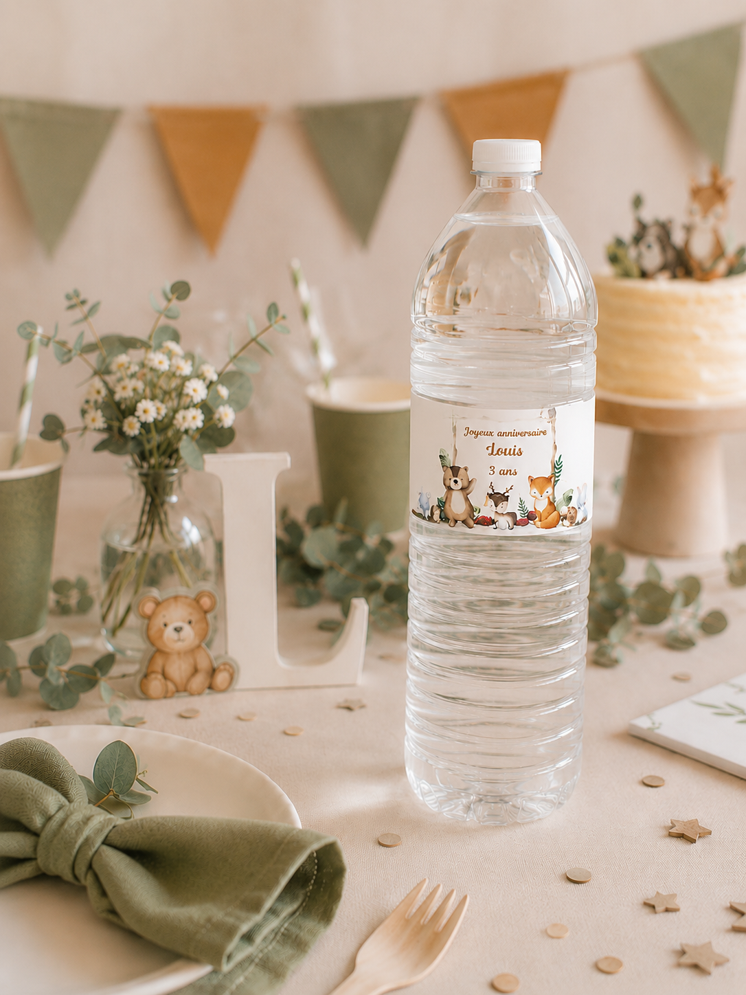 Étiquettes Personnalisées pour Grandes Bouteilles d’Eau (x3) – Décoration de Table Élégante