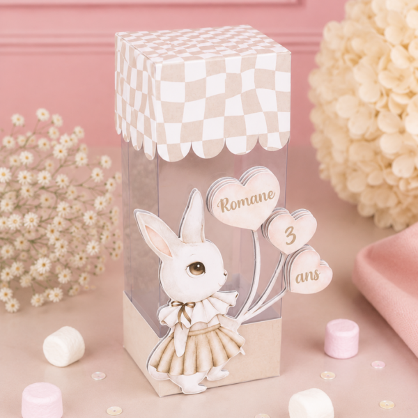 Boîte transparente 3D personnalisable – Cadeau invité mariage, baptême & anniversaire unique