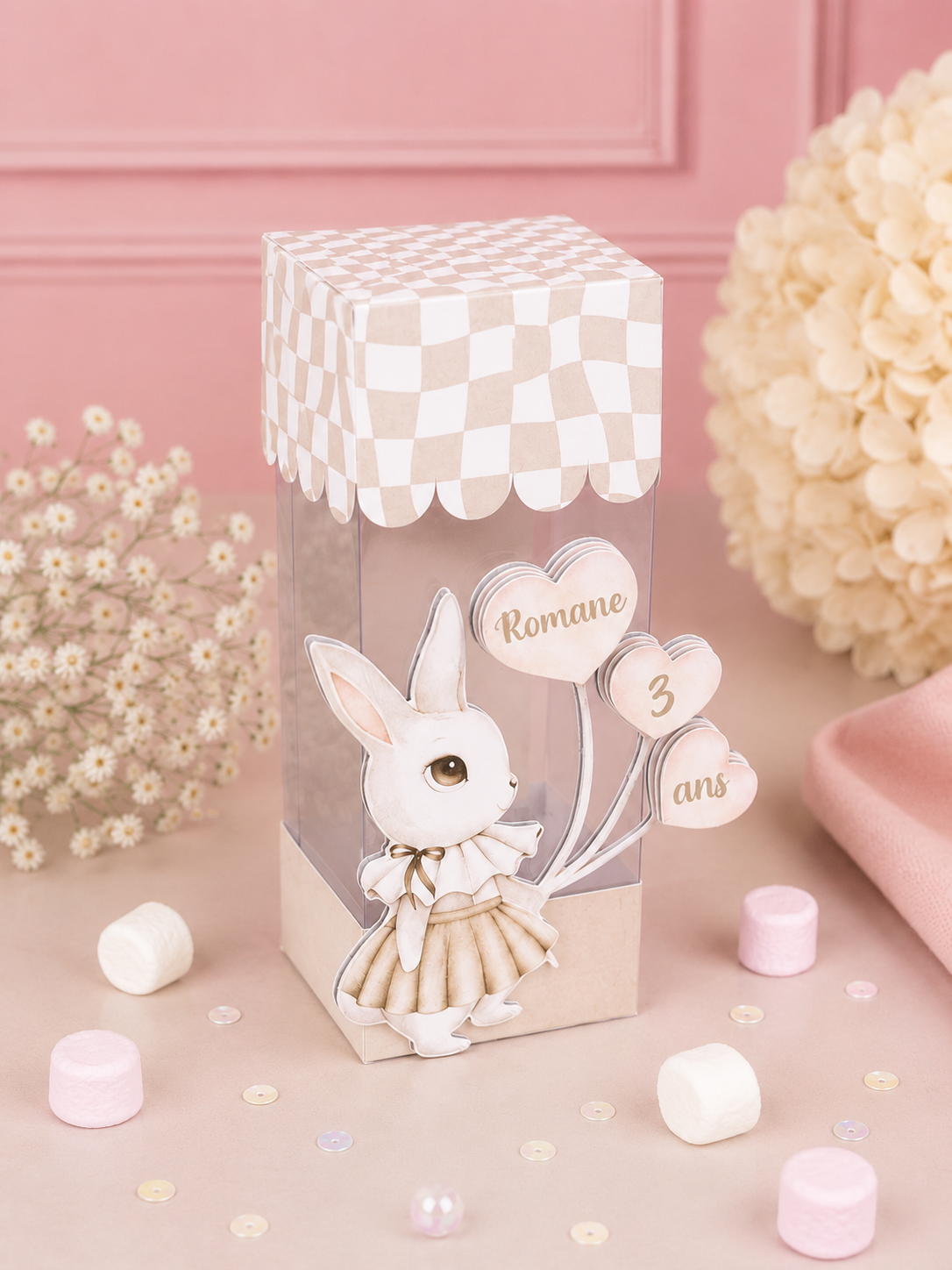 Boîte transparente 3D personnalisable – Cadeau invité mariage, baptême & anniversaire unique