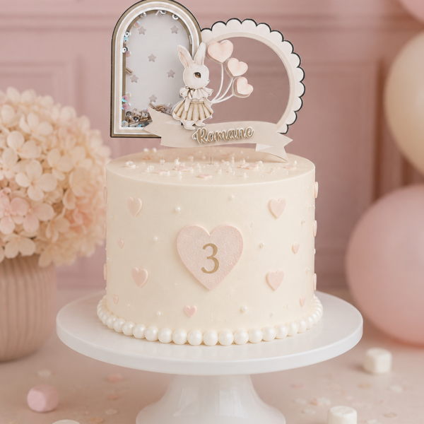 Cake Topper Shaker 3D Personnalisable – Décoration de gâteau élégante pour mariage & anniversaire
