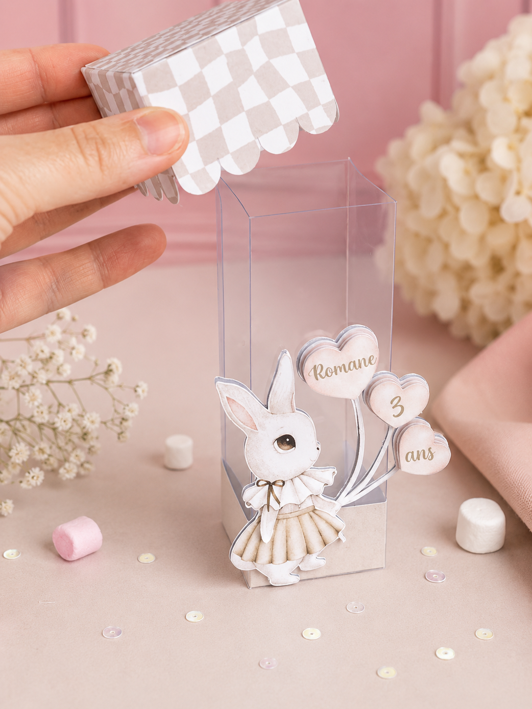 Boîte transparente 3D personnalisable – Cadeau invité mariage, baptême & anniversaire unique – Image 2