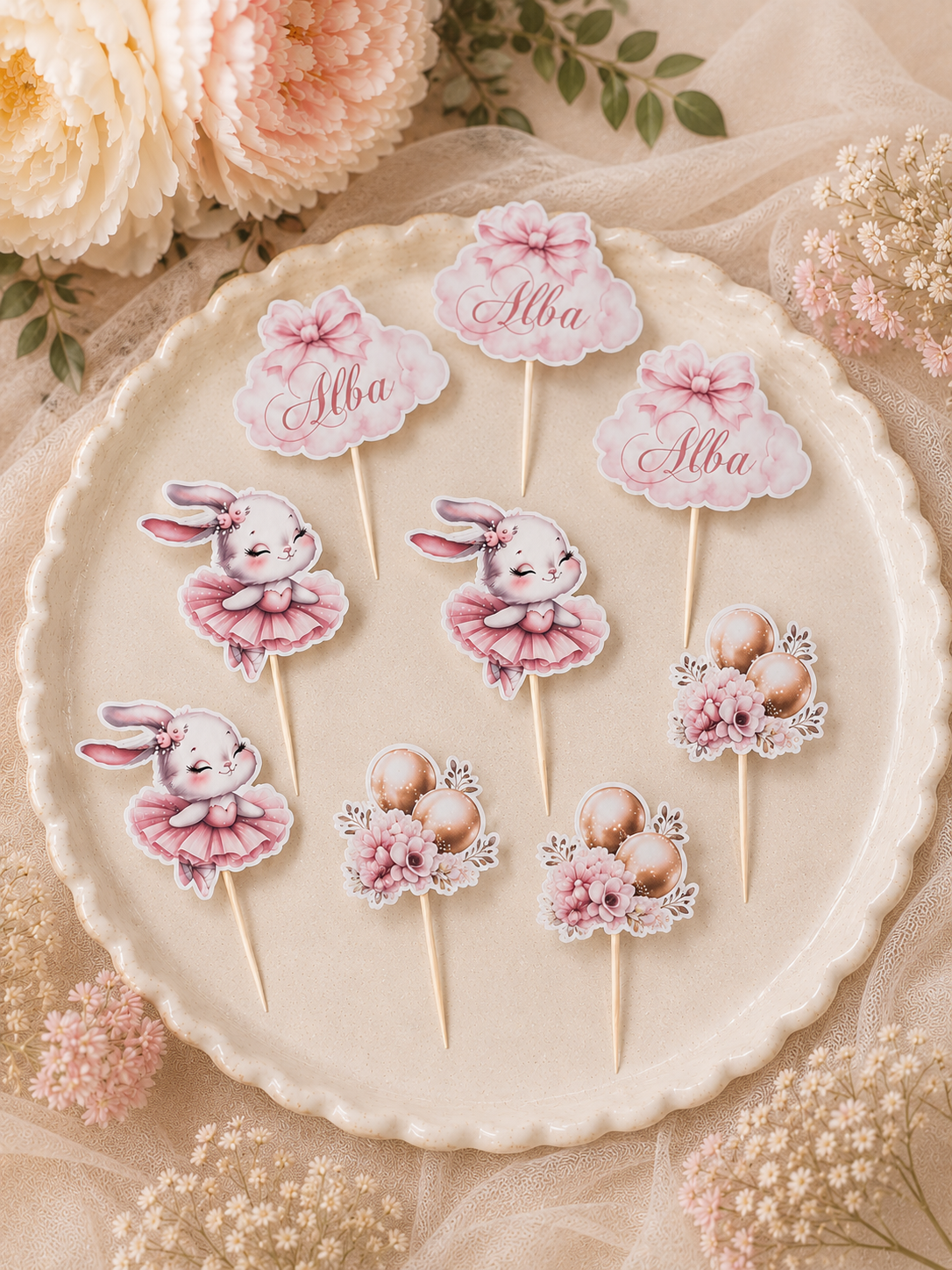 Mini Cake Toppers Personnalisés (x9) – Décoration Cupcakes & Desserts Festifs