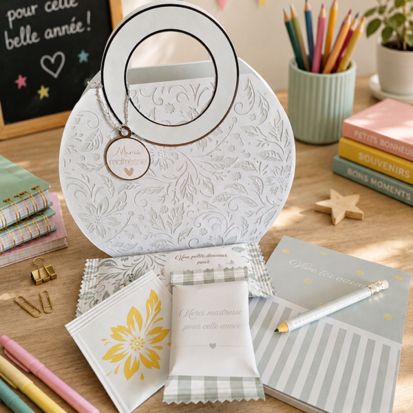 Cadeau fin d’année scolaire – coffret cadeau maîtresse personnalisée 3D