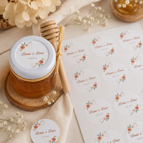 Stickers Ronds Personnalisés pour Pot de Miel (x30) – Cadeau Invité & Décoration de Table